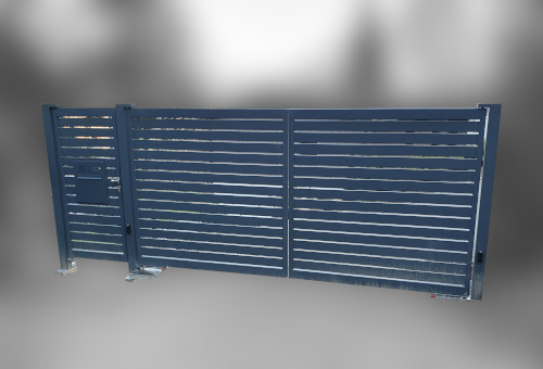 Toranlage Außenansicht samt Nebeneingang mit Briefkasten, Öffnung durch Funk und App, Lichtschranken, 5m breit